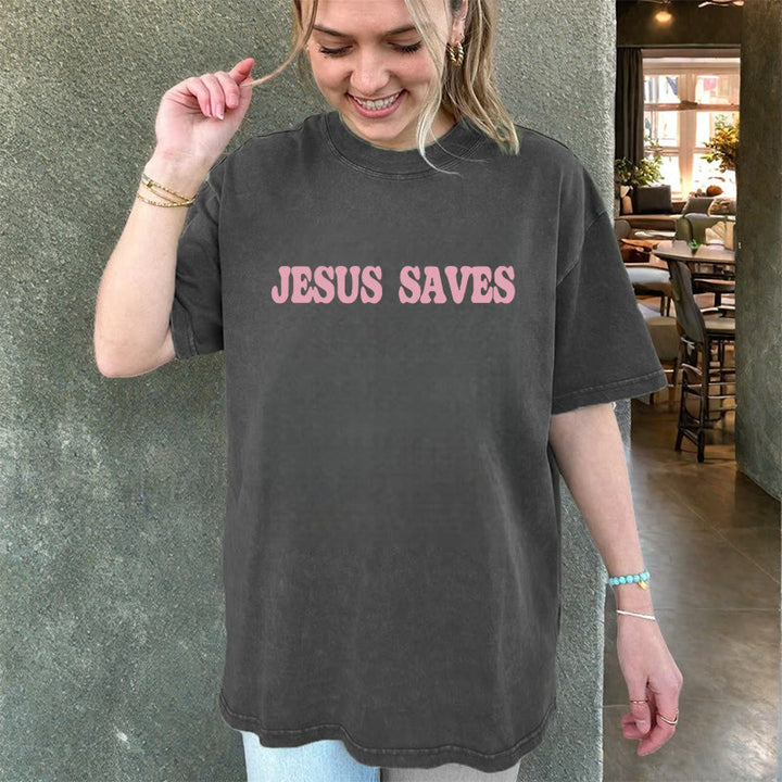 Christianartworkshop Unisex-T-Shirt „Jesus Saves“, gewaschen - image 20