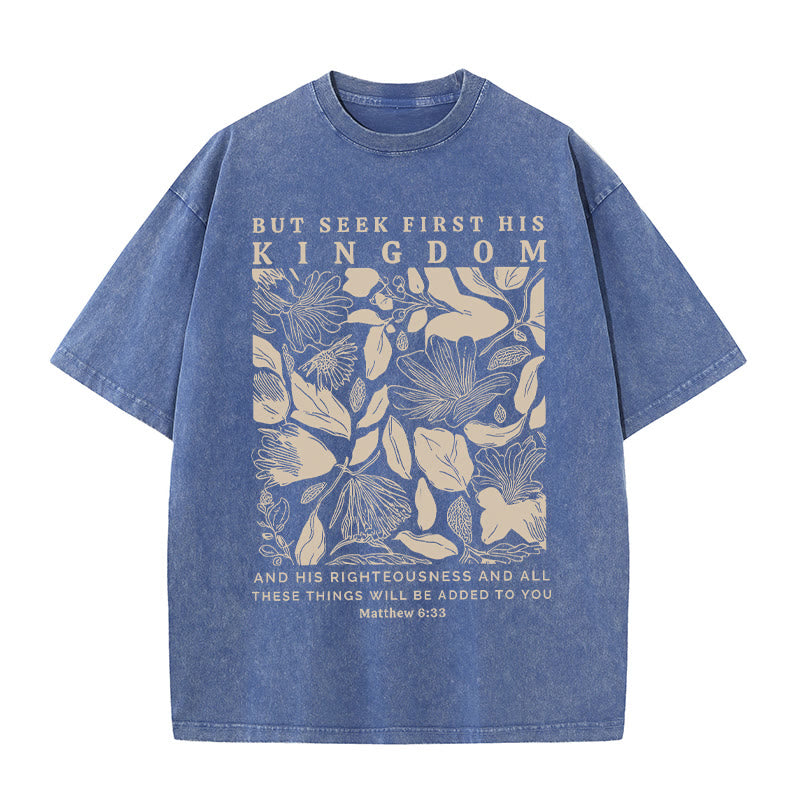 Christianartworkshop Unisex-T-Shirt mit Aufschrift "But Seek First His Kingdom", gewaschen - Blau - 5XL - image 11