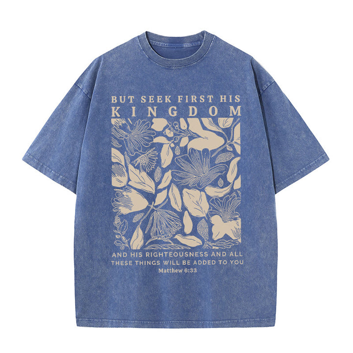 Christianartworkshop Unisex-T-Shirt mit Aufschrift "But Seek First His Kingdom", gewaschen - Blau - 5XL - image 11