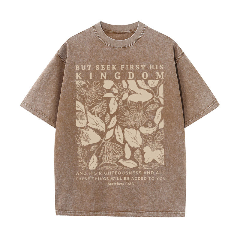 Christianartworkshop Unisex-T-Shirt mit Aufschrift "But Seek First His Kingdom", gewaschen - Kaffee - 5XL - image 7