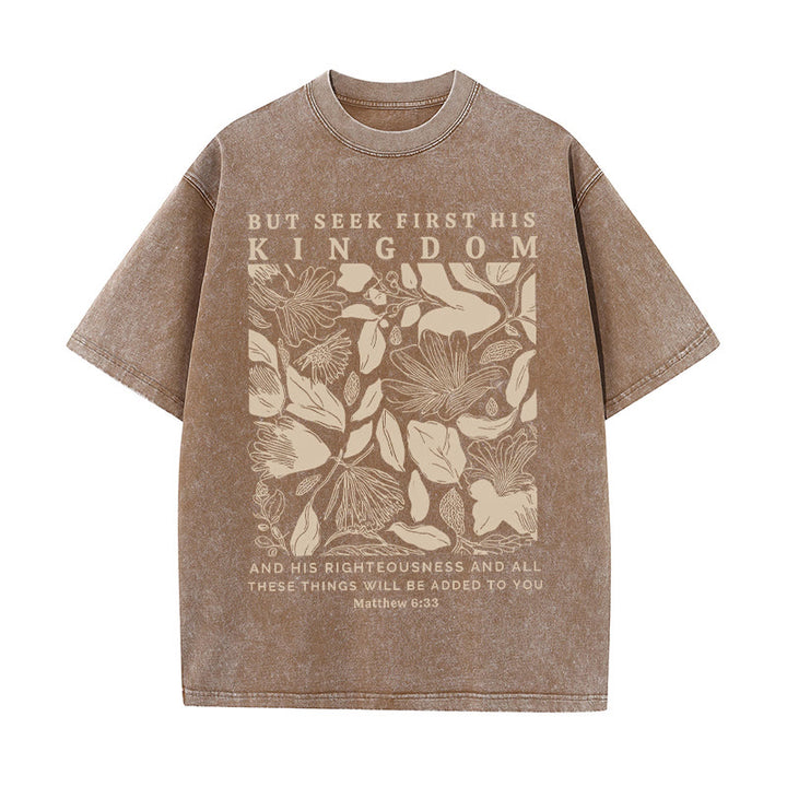Christianartworkshop Unisex-T-Shirt mit Aufschrift "But Seek First His Kingdom", gewaschen - Kaffee - 5XL - image 7