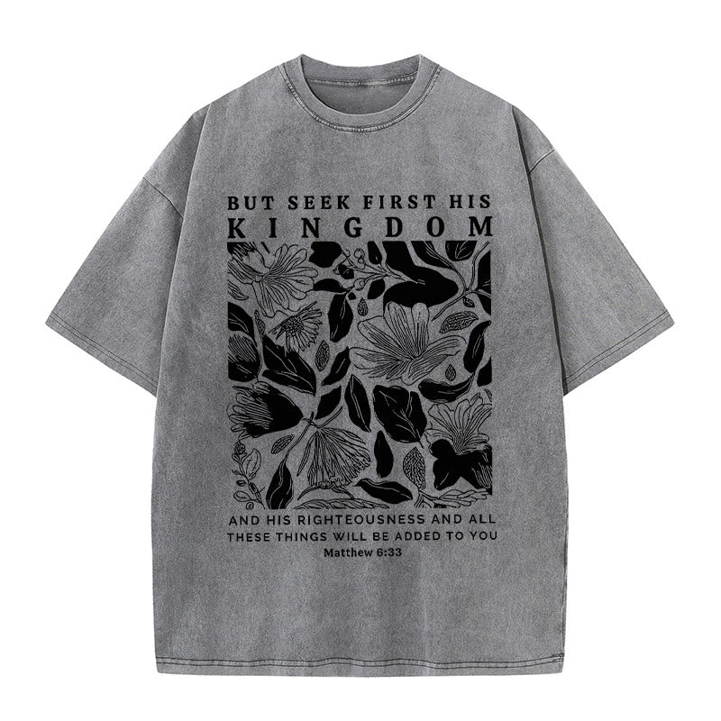 Christianartworkshop Unisex-T-Shirt mit Aufschrift "But Seek First His Kingdom", gewaschen - Grau - 5XL - image 6