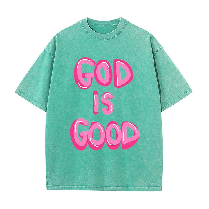 Christianartworkshop Unisex-T-Shirt mit Aufschrift „God Is Good“, gewaschen - Grün - 5XL - image 2