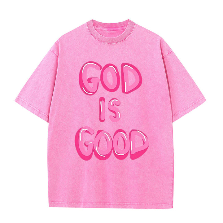 Christianartworkshop Unisex-T-Shirt mit Aufschrift „God Is Good“, gewaschen - Rosa - 5XL - image 4