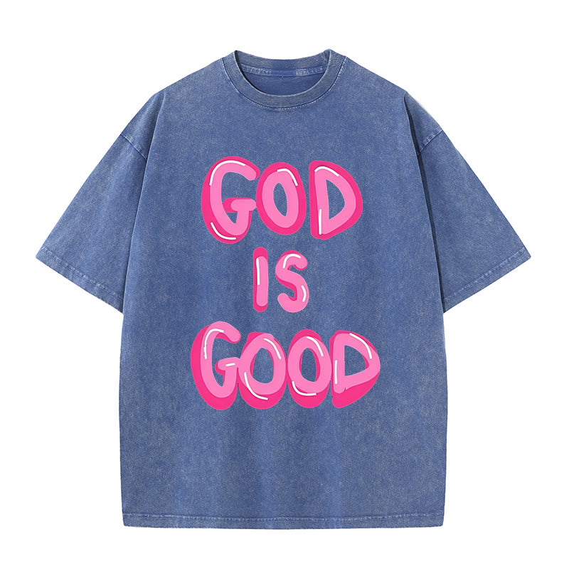 Christianartworkshop Unisex-T-Shirt mit Aufschrift „God Is Good“, gewaschen - Blau - 5XL - image 7