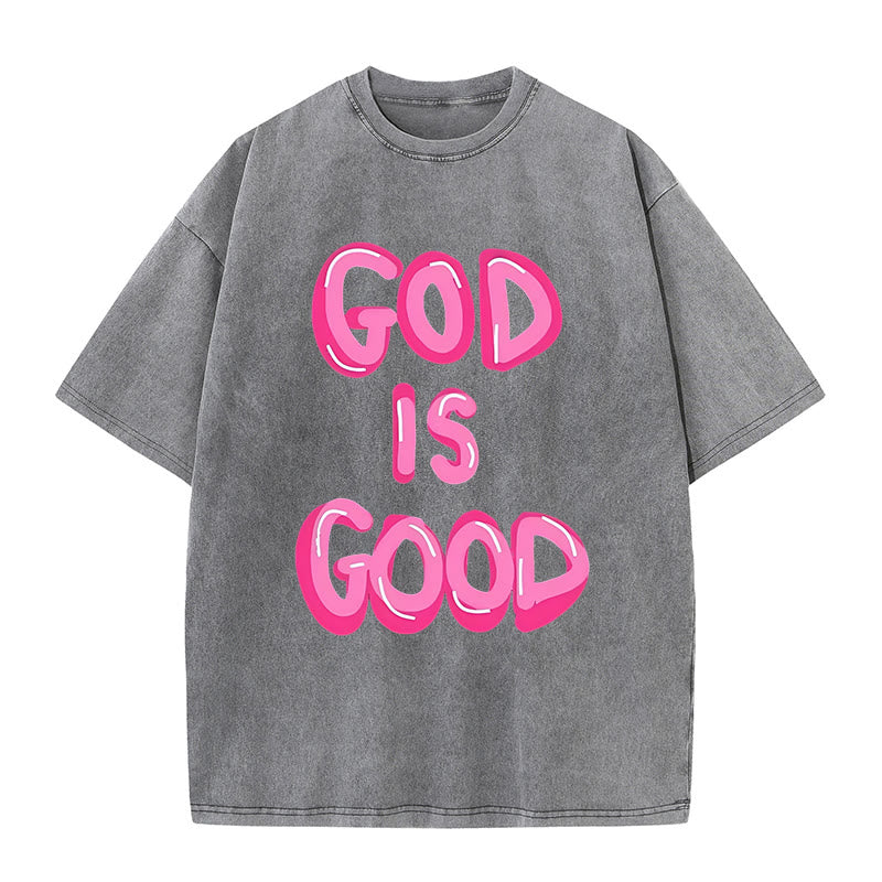 Christianartworkshop Unisex-T-Shirt mit Aufschrift „God Is Good“, gewaschen - Grau - 5XL - image 6