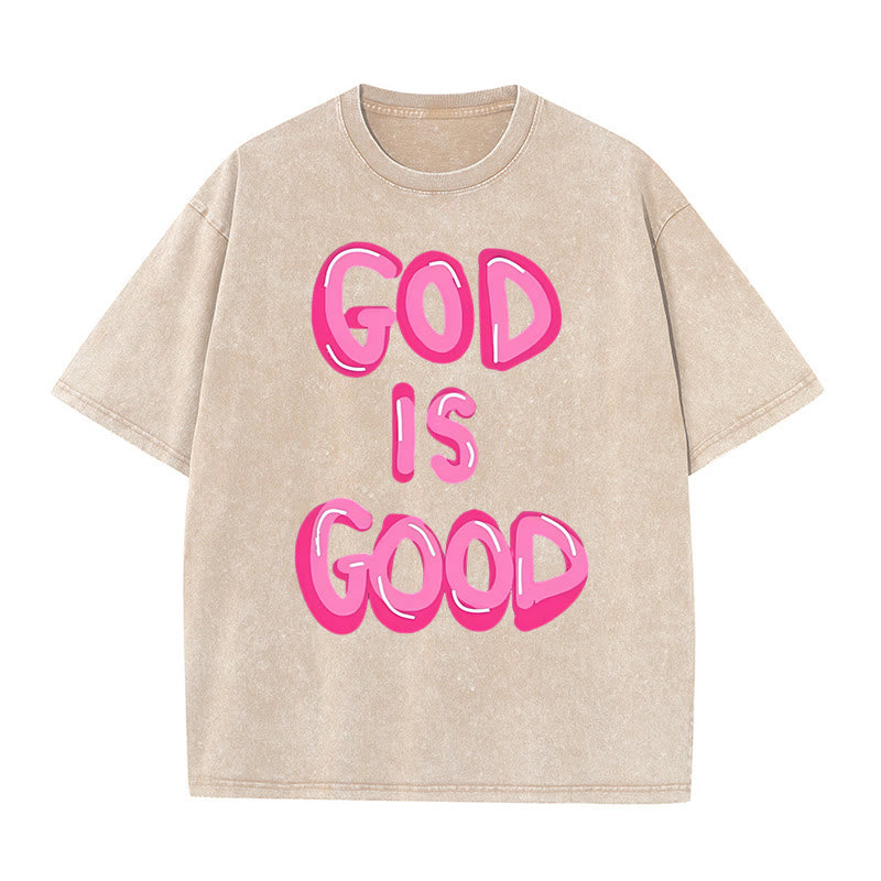 Christianartworkshop Unisex-T-Shirt mit Aufschrift „God Is Good“, gewaschen - Aprikose - 5XL - image 0