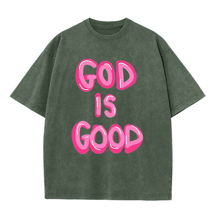 Christianartworkshop Unisex-T-Shirt mit Aufschrift „God Is Good“, gewaschen - Armeegrün - 5XL - image 3