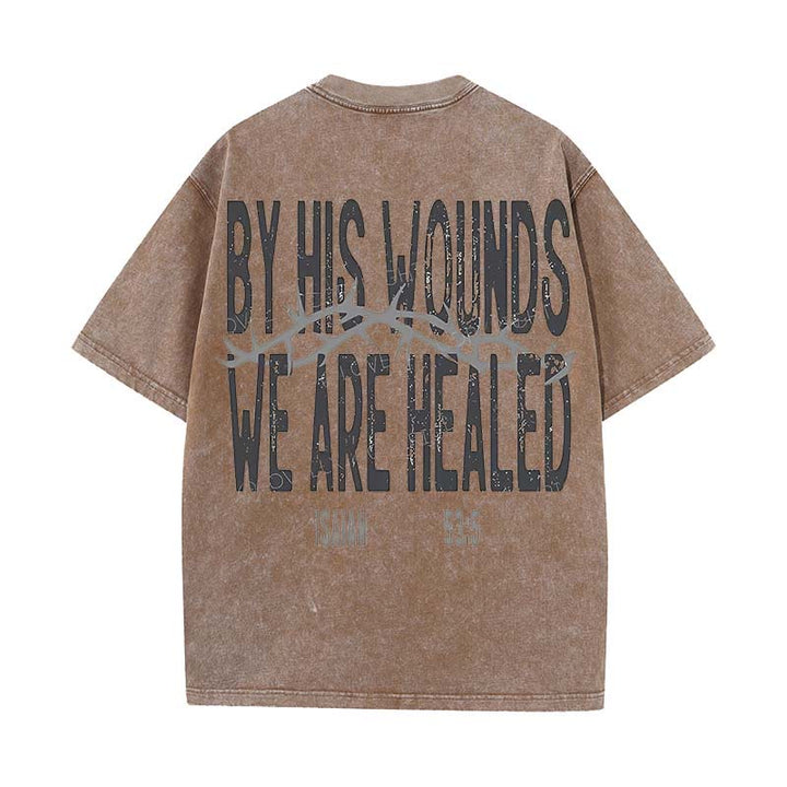 Christianartworkshop Unisex-T-Shirt mit Aufschrift „By His Wounds We Are Healed“, gewaschen