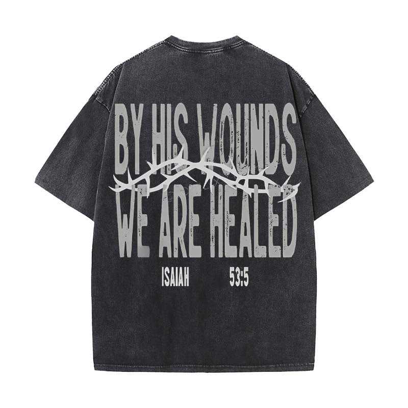 Christianartworkshop Unisex-T-Shirt mit Aufschrift „By His Wounds We Are Healed“, gewaschen