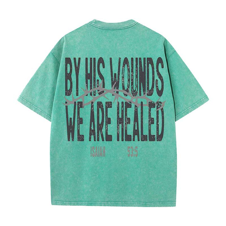 Christianartworkshop Unisex-T-Shirt mit Aufschrift „By His Wounds We Are Healed“, gewaschen