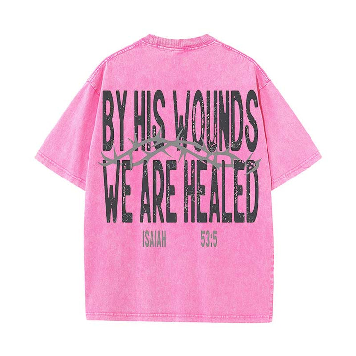 Christianartworkshop Unisex-T-Shirt mit Aufschrift „By His Wounds We Are Healed“, gewaschen