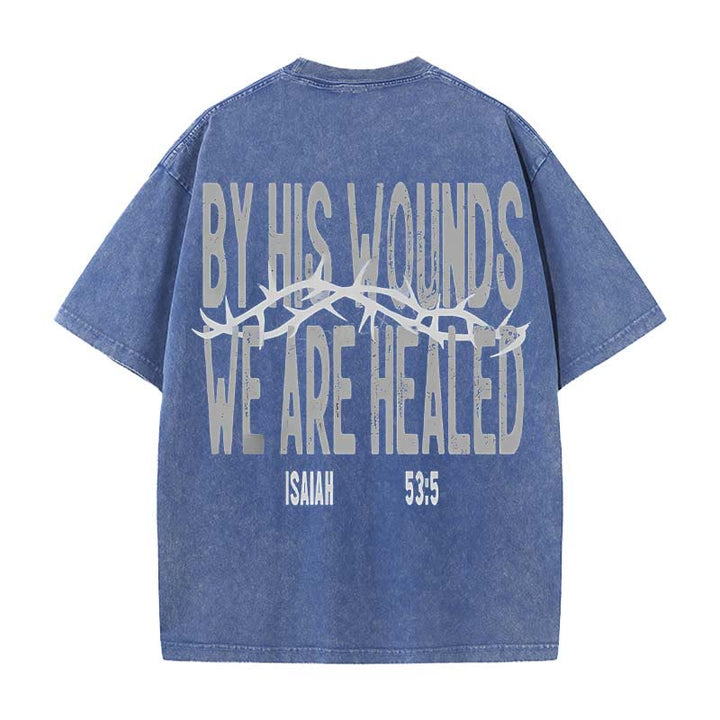 Christianartworkshop Unisex-T-Shirt mit Aufschrift „By His Wounds We Are Healed“, gewaschen