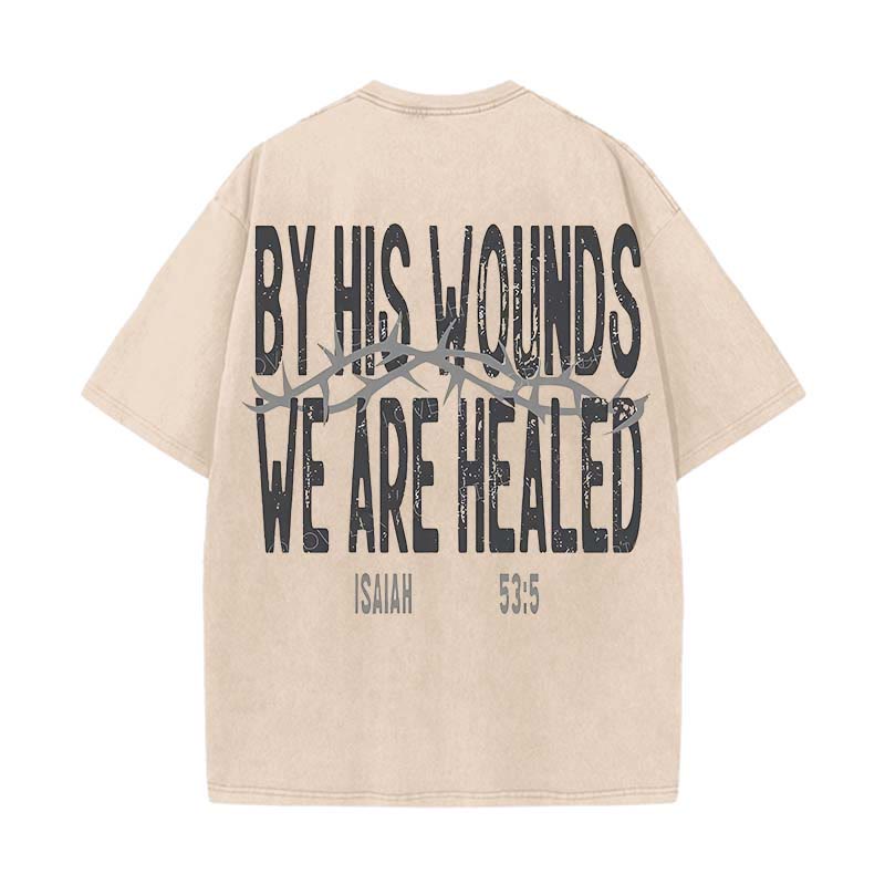 Christianartworkshop Unisex-T-Shirt mit Aufschrift „By His Wounds We Are Healed“, gewaschen