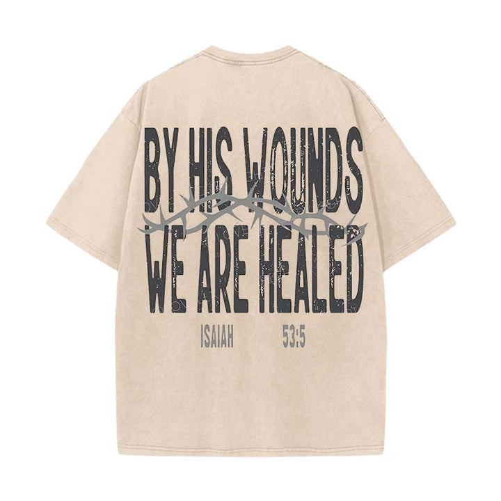Christianartworkshop Unisex-T-Shirt mit Aufschrift „By His Wounds We Are Healed“, gewaschen