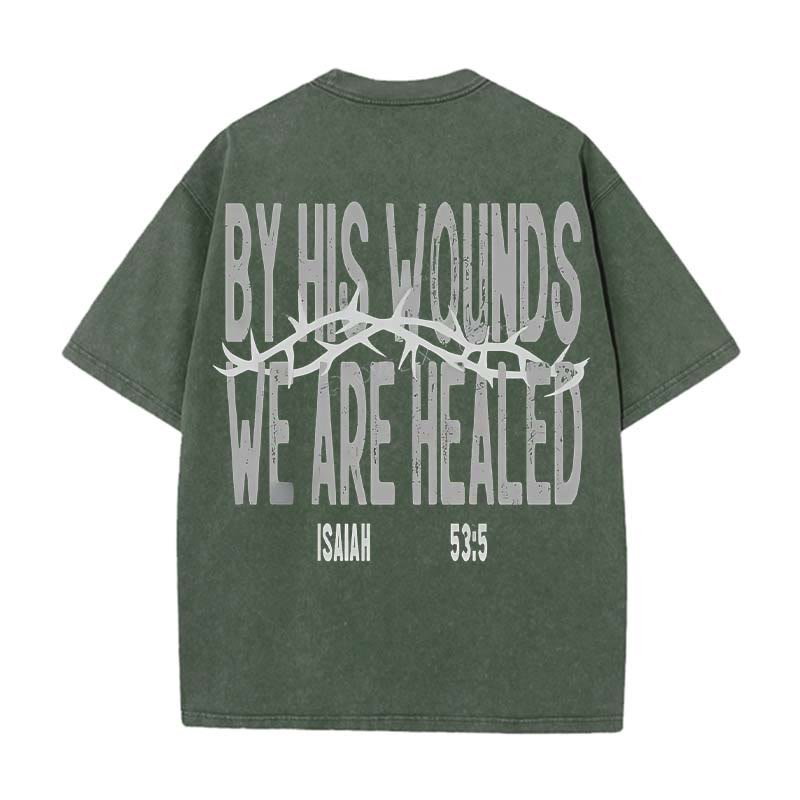Christianartworkshop Unisex-T-Shirt mit Aufschrift „By His Wounds We Are Healed“, gewaschen