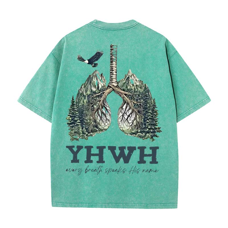 Christianartworkshop Unisex-T-Shirt mit Aufschrift „Jeder Atemzug spricht seinen Namen“, gewaschen - Grün - 5XL - image 3