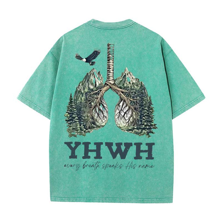 Christianartworkshop Unisex-T-Shirt mit Aufschrift „Jeder Atemzug spricht seinen Namen“, gewaschen - Grün - 5XL - image 3