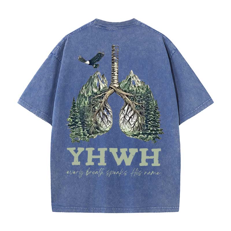 Christianartworkshop Unisex-T-Shirt mit Aufschrift „Jeder Atemzug spricht seinen Namen“, gewaschen - Blau - 5XL - image 5