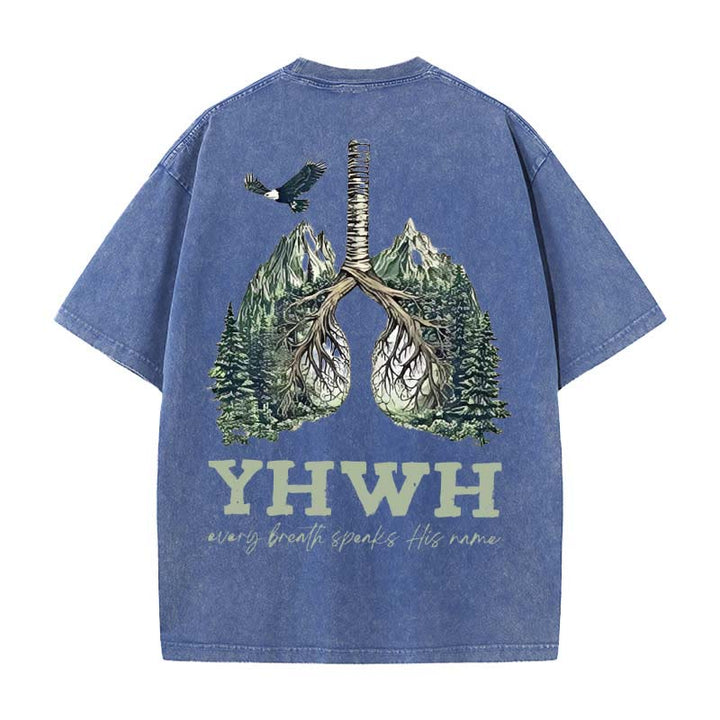 Christianartworkshop Unisex-T-Shirt mit Aufschrift „Jeder Atemzug spricht seinen Namen“, gewaschen - Blau - 5XL - image 5