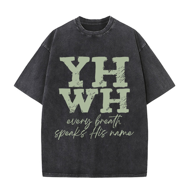 Christianartworkshop Unisex-T-Shirt mit Aufschrift „Jeder Atemzug spricht seinen Namen“, gewaschen