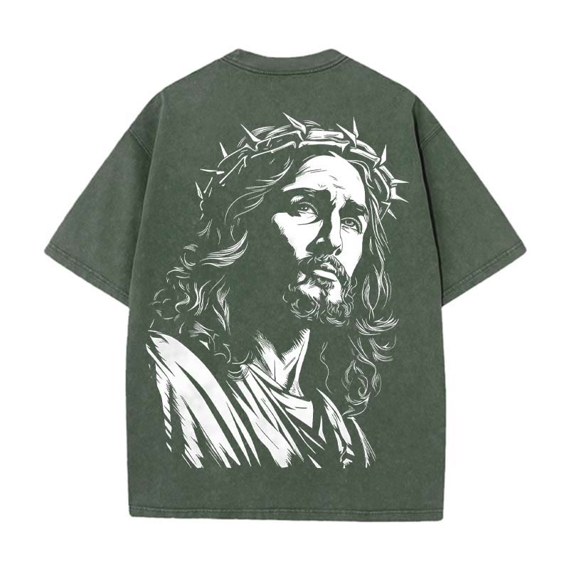 Christianartworkshop Vintage Style Jesus Christus Unisex gewaschenes T-Shirt - Armeegrün - 5XL - image 0