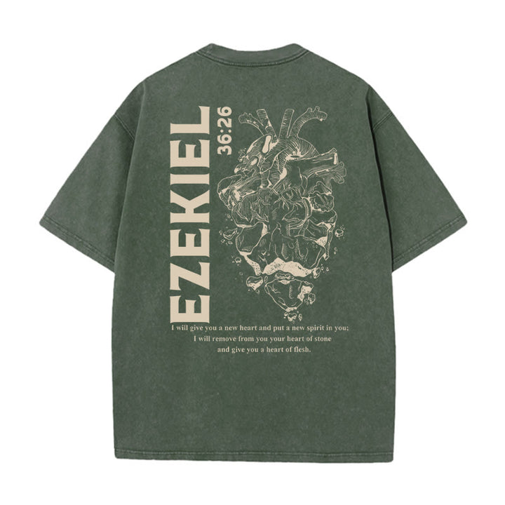 Christianartworkshop Herz Illustration Ezekiel Christian gewaschen T-shirt