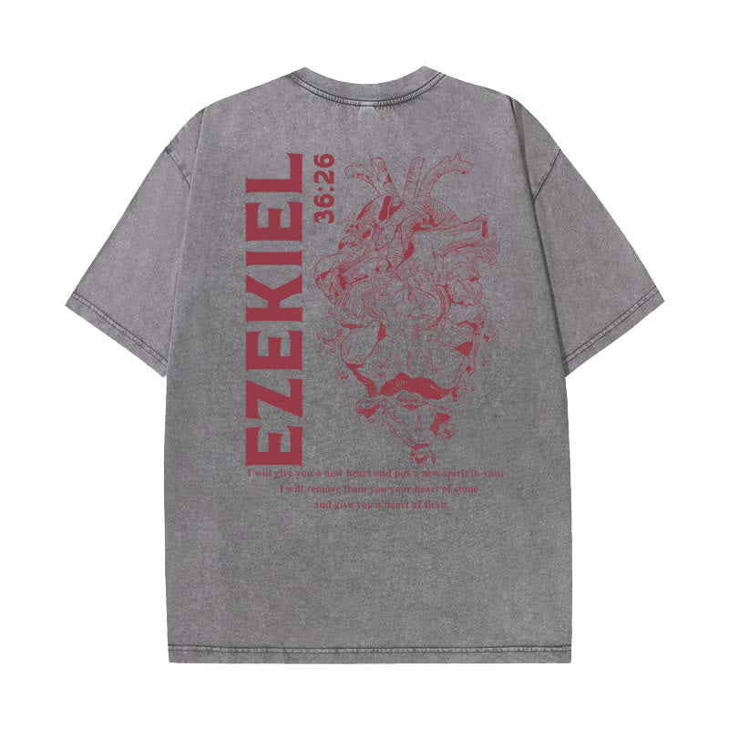 Christianartworkshop Herz Illustration Ezekiel Christian gewaschen T-shirt