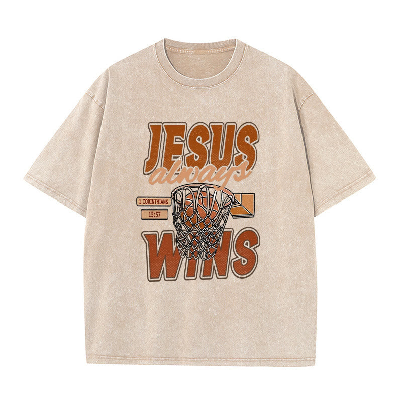 Christianartworkshop Unisex-T-Shirt mit Jesus-Logo und Basketball-Grafik, gewaschen - Aprikose - 5XL - image 0