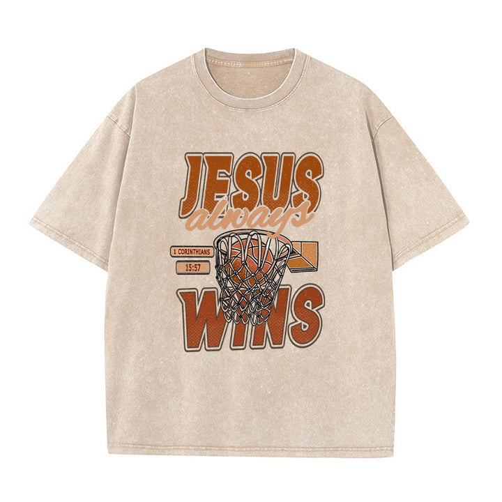 Christianartworkshop Unisex-T-Shirt mit Jesus-Logo und Basketball-Grafik, gewaschen - Aprikose - 5XL - image 0