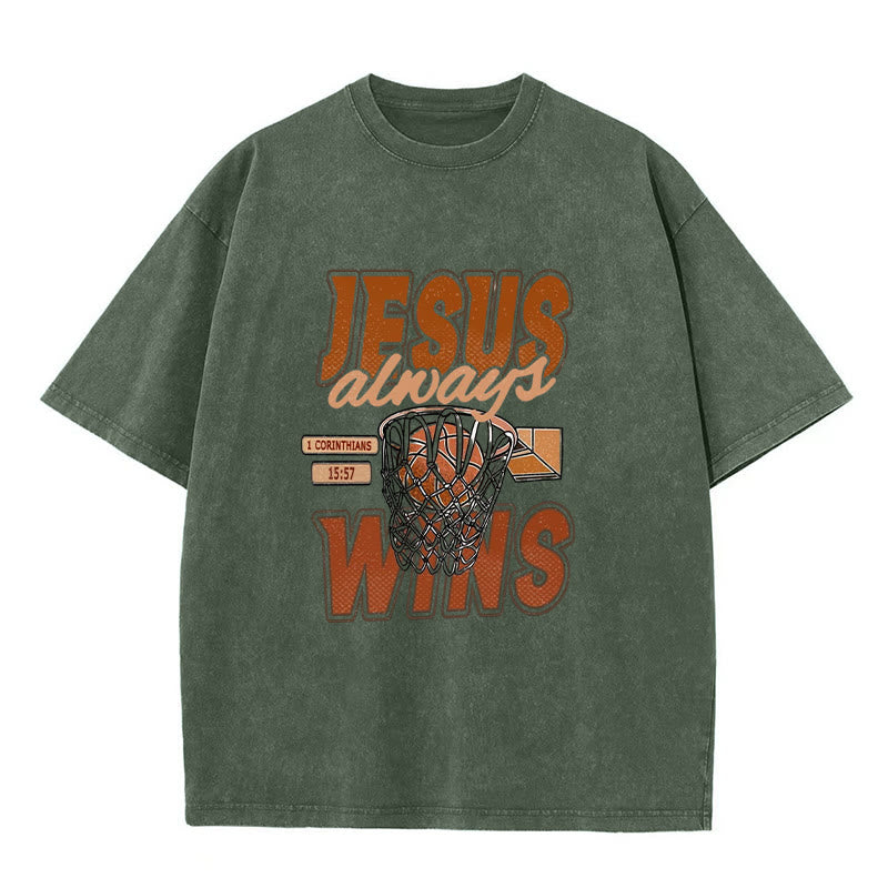 Christianartworkshop Unisex-T-Shirt mit Jesus-Logo und Basketball-Grafik, gewaschen - Armeegrün - 5XL - image 7