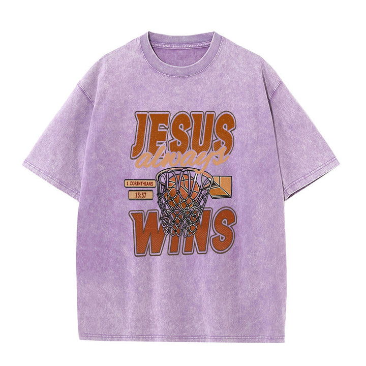 Christianartworkshop Unisex-T-Shirt mit Jesus-Logo und Basketball-Grafik, gewaschen - Lila - 5XL - image 3