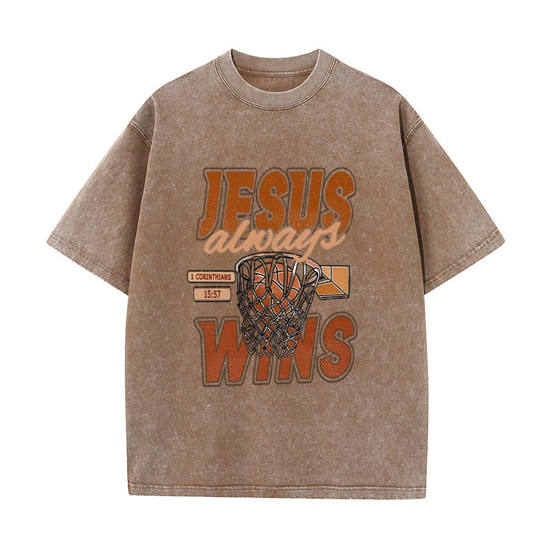 Christianartworkshop Unisex-T-Shirt mit Jesus-Logo und Basketball-Grafik, gewaschen - Kaffee - 5XL - image 2