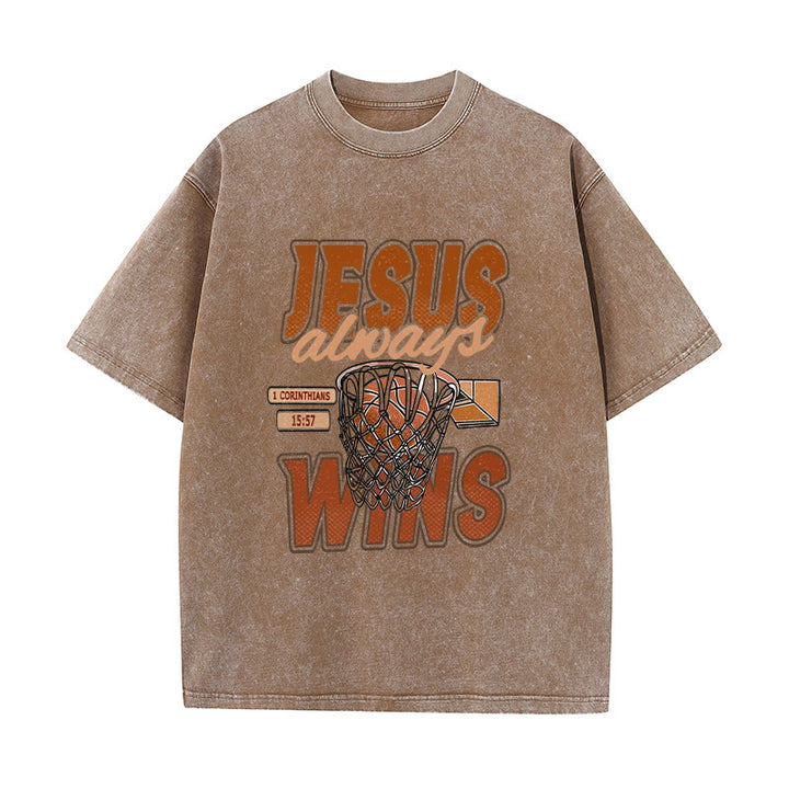 Christianartworkshop Unisex-T-Shirt mit Jesus-Logo und Basketball-Grafik, gewaschen - Kaffee - 5XL - image 2