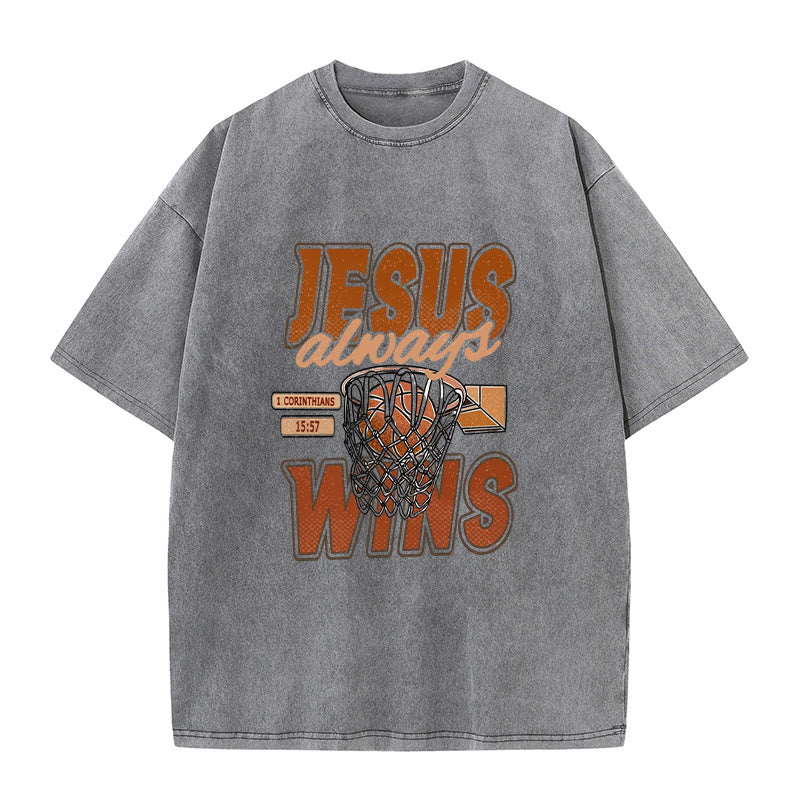 Christianartworkshop Unisex-T-Shirt mit Jesus-Logo und Basketball-Grafik, gewaschen - Grau - 5XL - image 6