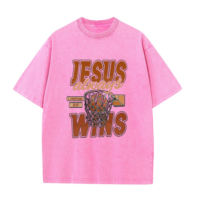 Christianartworkshop Unisex-T-Shirt mit Jesus-Logo und Basketball-Grafik, gewaschen - Rosa - 5XL - image 4