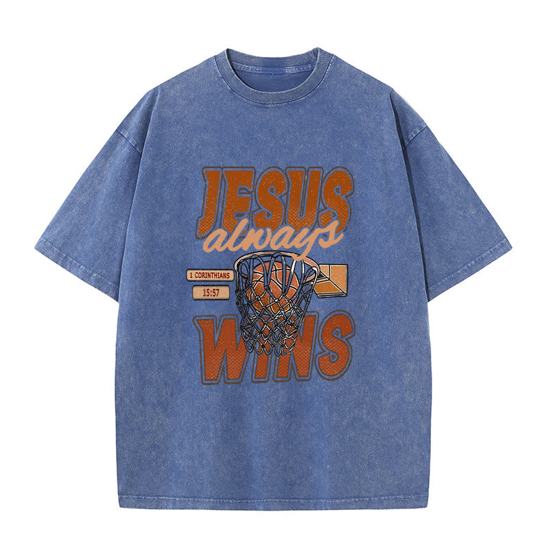 Christianartworkshop Unisex-T-Shirt mit Jesus-Logo und Basketball-Grafik, gewaschen - Blau - 5XL - image 9