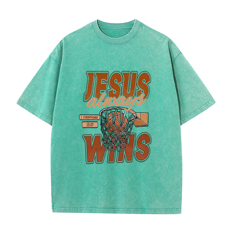 Christianartworkshop Unisex-T-Shirt mit Jesus-Logo und Basketball-Grafik, gewaschen