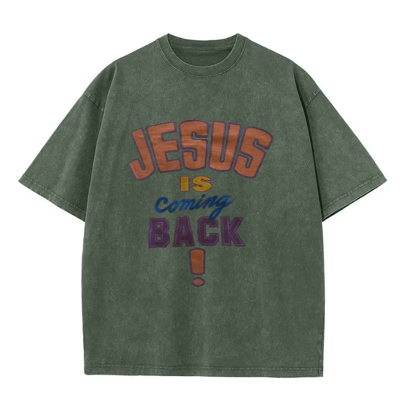 Christianartworkshop Unisex-T-Shirt mit Aufschrift „Jesus kommt zurück“, gewaschen - Armeegrün - 5XL - image 6