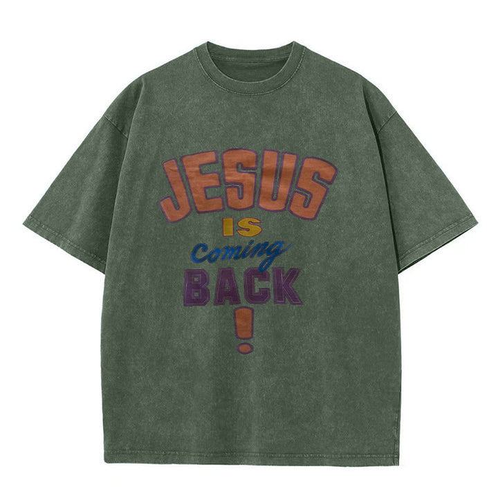 Christianartworkshop Unisex-T-Shirt mit Aufschrift „Jesus kommt zurück“, gewaschen - Armeegrün - 5XL - image 6