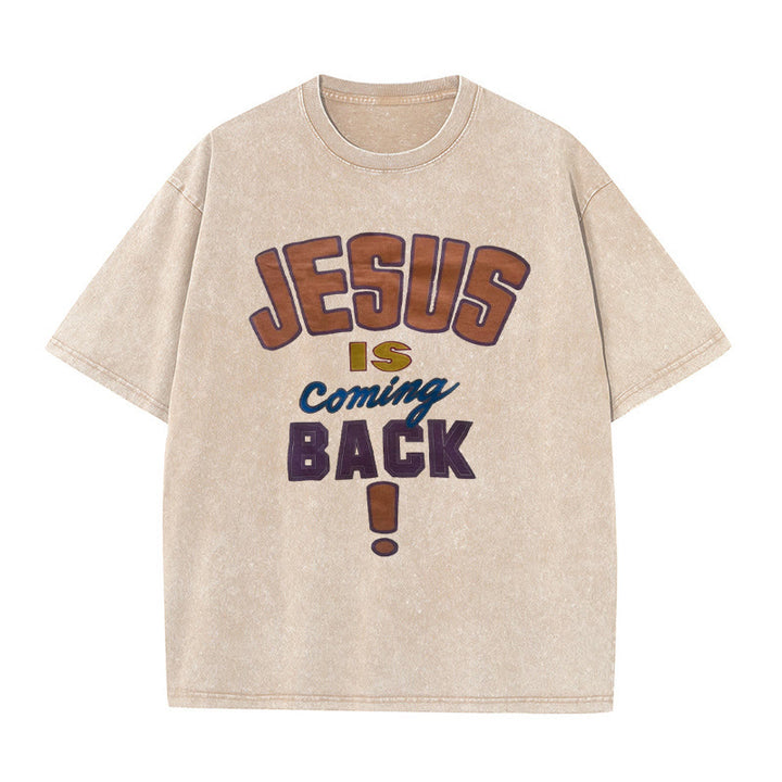 Christianartworkshop Unisex-T-Shirt mit Aufschrift „Jesus kommt zurück“, gewaschen - Aprikose - 5XL - image 2