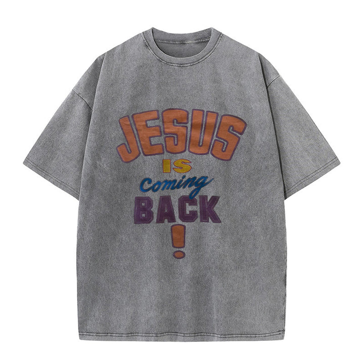 Christianartworkshop Unisex-T-Shirt mit Aufschrift „Jesus kommt zurück“, gewaschen - Grau - 5XL - image 8