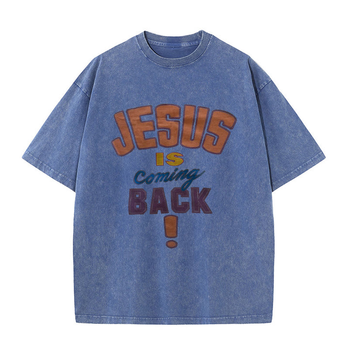 Christianartworkshop Unisex-T-Shirt mit Aufschrift „Jesus kommt zurück“, gewaschen - Blau - 5XL - image 9