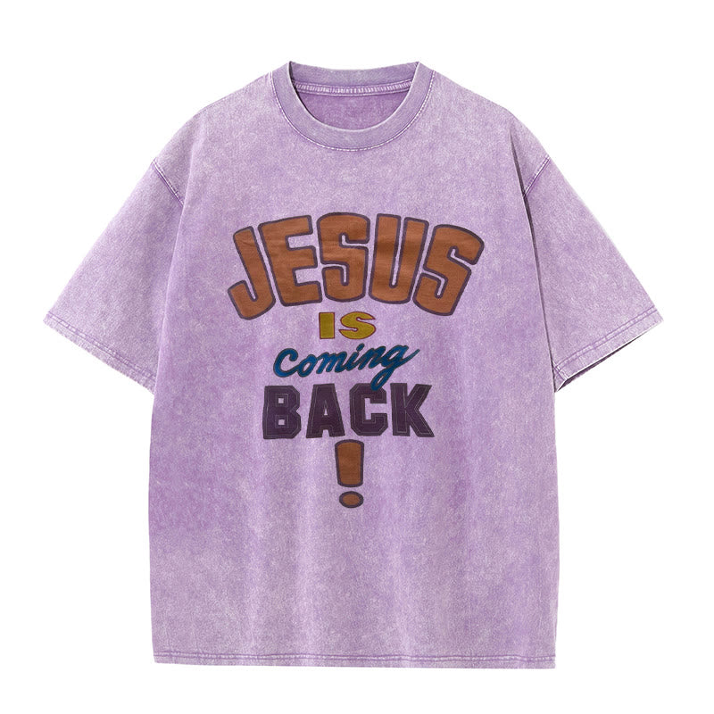 Christianartworkshop Unisex-T-Shirt mit Aufschrift „Jesus kommt zurück“, gewaschen - Lila - 5XL - image 0