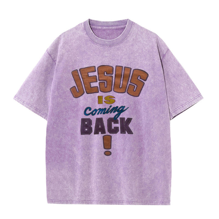 Christianartworkshop Unisex-T-Shirt mit Aufschrift „Jesus kommt zurück“, gewaschen - Lila - 5XL - image 0