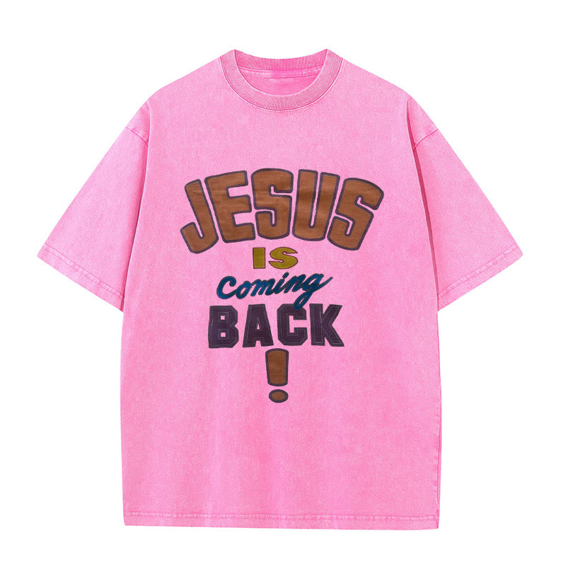 Christianartworkshop Unisex-T-Shirt mit Aufschrift „Jesus kommt zurück“, gewaschen - Rosa - 5XL - image 3