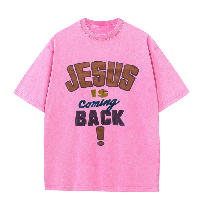 Christianartworkshop Unisex-T-Shirt mit Aufschrift „Jesus kommt zurück“, gewaschen - Rosa - 5XL - image 3