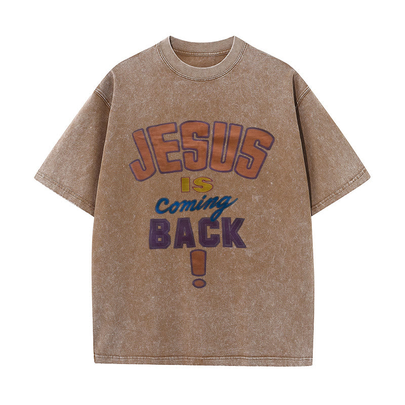Christianartworkshop Unisex-T-Shirt mit Aufschrift „Jesus kommt zurück“, gewaschen - Kaffee - 5XL - image 5