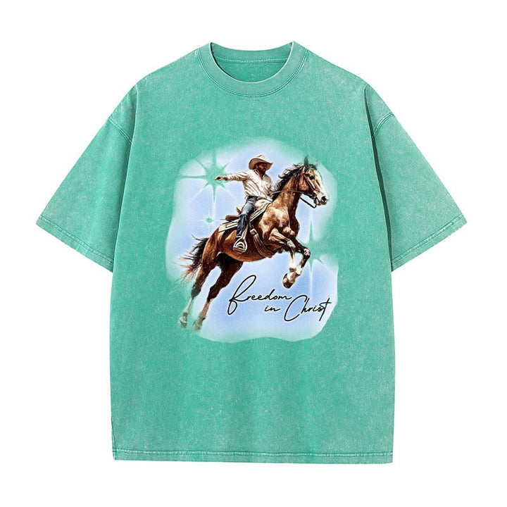 Christianartworkshop Freiheit in Christus Unisex gewaschenes T-Shirt - Grün - 5XL - image 5