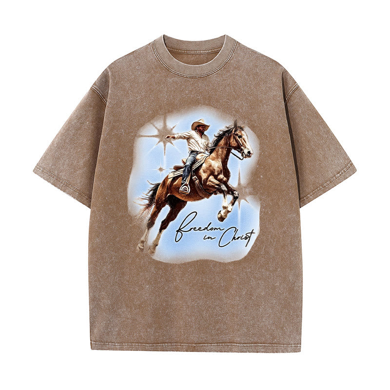 Christianartworkshop Freiheit in Christus Unisex gewaschenes T-Shirt - Kaffee - 5XL - image 7